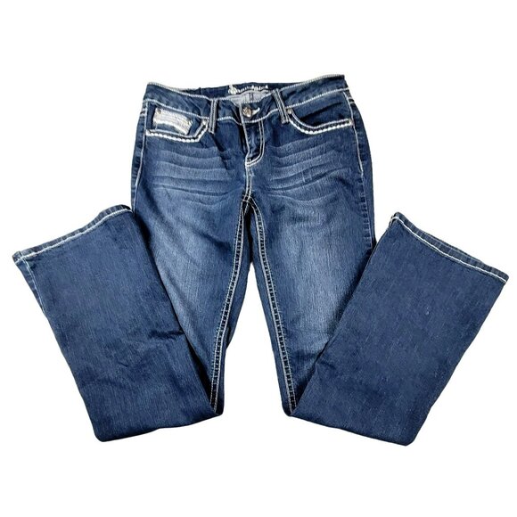 Womens Jeans Fancy Stitching Lace Pocket Stretch Western Juniors Size 9  JH1191 - Picture 3 of 4